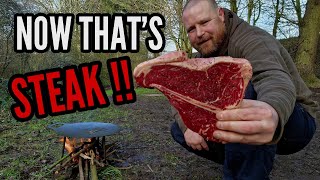 TBONE STEAK cooked on petromax fire bowl over a camp fire [upl. by Haleigh]