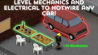 How to level mechanics and electrical FAST Hotwire cars in Project Zomboid 100 days [upl. by Ahsieka]