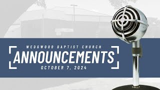 Wedgwood Announcements October 7th 2024 [upl. by Eannaj794]