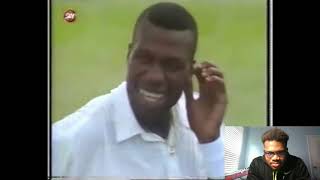 WOAH AMERICAN REACTS TO FAMOUS CRICKET FIGHT CURTLY AMBROSE VS STEVE WAUGH TRINIDAD 1995 REACTION [upl. by Llyrat]