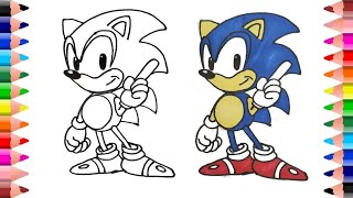 drawing and colouring cartoon sonic for toddlerskidshow to draw sonic step by step [upl. by Ebbie]