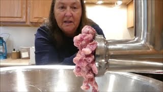 Grinding Pork With An LEM 8 Meat Grinder [upl. by Enisaj]