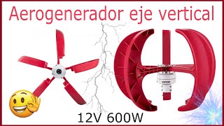 AEROGENERADOR VERTICAL VEVOR 12V 600W  CARACTERÍSTICAS Y PRUEBA DE CARGA ELÉCTRICA [upl. by Nosac294]