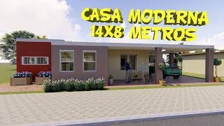 Modelo de casa moderna de 14x8 metros  14 x 8 House Plans [upl. by Stoller345]