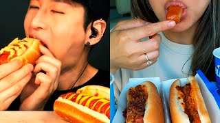 ASMR too much HOT DOGS jalapenos cheese and vegetables  MUKBANG COMPILATION [upl. by Gefell858]