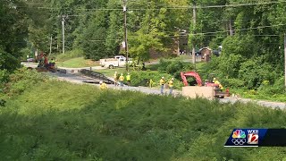 WinstonSalem road collapses after water main break car crashes nearby [upl. by Essila]