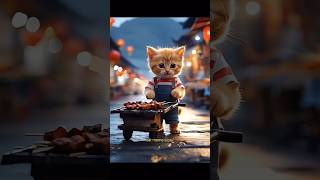 A cute cat selling sausagescat poorcat cutecat cartoonvideo [upl. by Pepe]