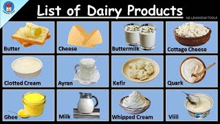 List of Dairy Products  Dairy Products Vocabulary  20 Dairy Products Name  Milk Products Name [upl. by Acemahs544]