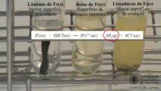 Velocidad de una reacción química Efecto de la superfície de contacto de un reactivo   UPV [upl. by Anidem]