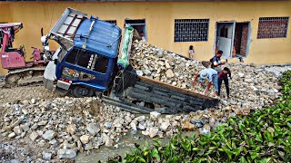 Incredible Dump Truck Drive Back Uploading Landslide Overturned In the Pond by Dozer Help Rescue [upl. by Partridge]