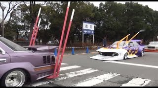 【オートトレンド2014】 街道レーサー 竹ヤリ コール 箱乗り 旧車 シャコタン 車高短 Lowered Lowcar exhaust [upl. by Eellek677]