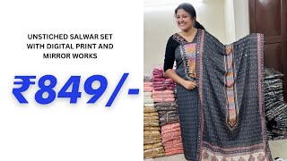 UNSTICHED SALWAR SET WITH DIGITAL PRINT AND MIRROR WORKS [upl. by Hachmann]