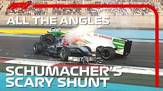 Schumachers Scary Shunt  All The Angles  2010 Abu Dhabi Grand Prix [upl. by Doreg]