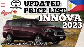 TOYOTA INNOVA 2023 PRICE LIST CURRENT GENERATION  PHILIPPINES [upl. by Eeryn]