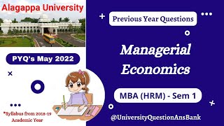 MBA HRM 1st Year  Managerial Economics  Question Paper  Alagappa University  May 2022 [upl. by Jonme]