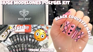 TRYING A HUGE MODELONES POLYGEL NAIL STARTER KIT FROM AMAZON  40 ITEMS  BEGINNER POLYGEL KIT [upl. by Jablon]