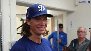 2024 Dodgers Spring Training Tyler Glasnow talks 1st start of Cactus League going to South Korea [upl. by Attela821]