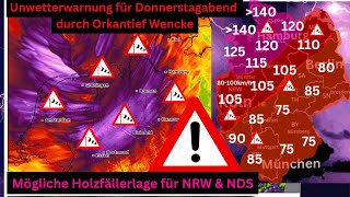 SCHWERE STURMLAGE durch ORKANTIEF Wencke ORKANBÖEN BIS 140 kmh⚠️⚡️ Wettervorhersage 220224 [upl. by Oreves]