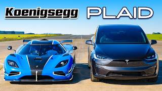 Koenigsegg v Model X Plaid DRAG RACE [upl. by Harobed]