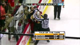 Johnny Boychuk vs Paul Bissonnette Oct 17 2009 [upl. by Ivory]