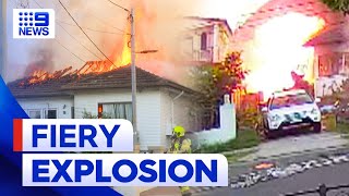 Sydney home explodes into flames sending debris at firefighters  9 News Australia [upl. by Xanthe]