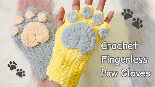 Crochet Paw Gloves using Velvet Yarn  Fingerless Gloves [upl. by Pasia]