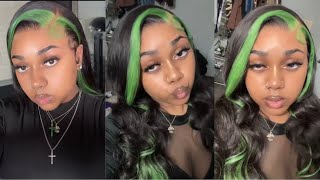 INSPIRED GREEN SKUNK STRIPE☘️  Frontal Wig Install  Ft Wig Fever [upl. by Maidie322]