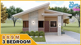 Simple 3 Bedroom House  8x9 meters  Pinoy House Design [upl. by Tini]