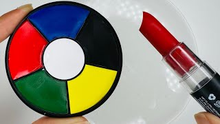 Coloring Slime with Red♥️ Green💚 Yellow💛 Black🖤 Blue💙 White🤍 Lipstick💄amp Eyeshadow ASMR amp Satisfying [upl. by Tertias]