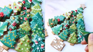 クリスマスツリークッキーを可愛くする15アイデア🎄【アイシングクッキー】satisfying cookie decorating｜royal icing Christmas tree cookies [upl. by Leuqram486]