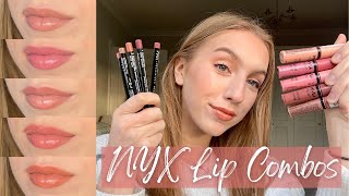 NYX Lip Liner  Butter Gloss Combos 💋  Affordable NudePink Lip Combinations [upl. by Meekahs]