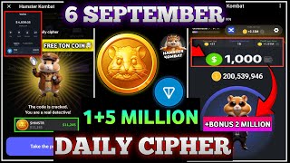 6 September Hamster Kombat Daily Cipher Code  Hamster Kombat 6 September Daily Combo  Cipher Code [upl. by Nilkcaj]