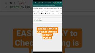 Easiest Way to Check if String is Number Python shorts python programming coding [upl. by Galven]