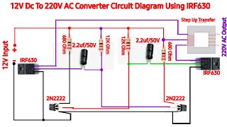 Home Made 12V Dc To 220V AC Inverter Circuit Diagram Using IRF630 Dc To Dc Convert Circuit Diagram [upl. by Ydnat]