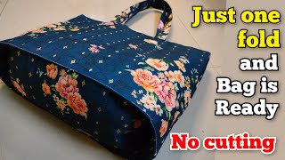 No Cutting  Just one fold and bag is ready shopping bag cutting and stitching DIY tote bag purse [upl. by Trever938]