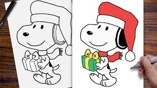 How to draw SNOOPY with Christmas present [upl. by Kcirtap996]