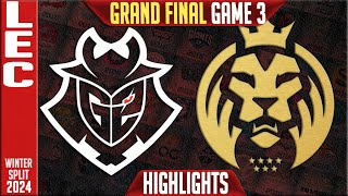 G2 vs MDK Highlights Game 3  GRAND FINAL LEC Winter 2024 Playoffs  G2 Esports vs Mad Lions KOI G3 [upl. by Allsun457]