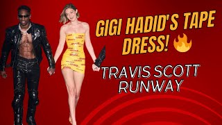 Gigi Hadids Bold Tape Dress at Vetements  Travis Scott Rocks Paris Fashion Week 2025 [upl. by Aihsakal]