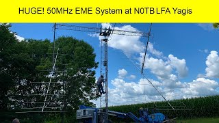 N0TB 4 x 8el 50MHz LFAs on 125m boom being installed on Hframe [upl. by Nnaira]