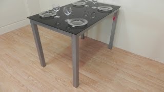 Mesa de cocina o comedor barata de cristal negro con base metálica medida 110x70 [upl. by Anyrb]