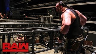 Braun Strowman pulls part of the Raw set down on top of Kane and Brock Lesnar Raw Jan 8 2018 [upl. by Nidia467]