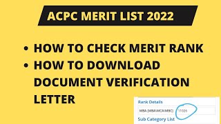 how to check acpc rank 2022  acpc merit list 2022  acpc document verification letter download [upl. by Rep669]