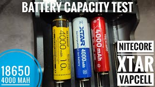 XTAR 18650 4000mAh Battery Capacity Test vs Nitecore vs Vapcell [upl. by Ricker]