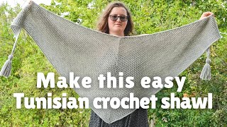 Free Tunisian crochet shawl pattern for beginners  Phyllite CC [upl. by Stoffel4]