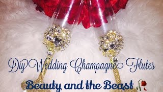 DIY Bling Wedding Champagne Flutes🥂 DIY Bride Seriespart 4 Beauty And The Beast 🥀 [upl. by Lerrad]