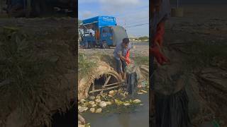 Remove trash and plastic Unclogged Culvert drain by street shorts remove cleaning plastic [upl. by Lemhar246]