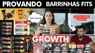 Provando Barra de proteína da growth com o marido Todos os sabores [upl. by Ahsiekat117]