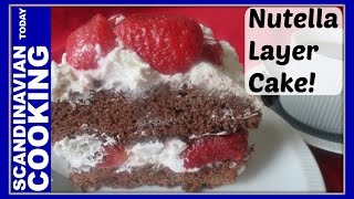 How To Make Nutella Chocolate Strawberry Cake 🍓 Chokolade Jordbær Nutella Kage [upl. by Kentigerma]