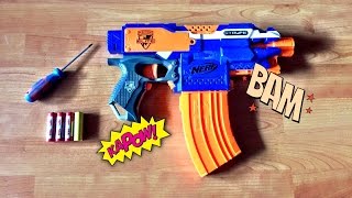 TUTORIAL How to power up your Nerf Modulus Stryfe in 4 mins  easy voltage modification [upl. by Botzow]