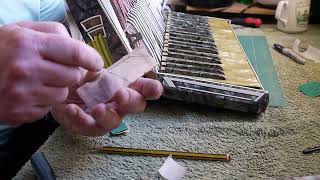 Accordion repairfixing a serious crack on treble keyboard section of a Frontalini 120 bass [upl. by Zetniuq741]